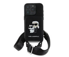 Karl Lagerfeld Saffiano Crossbody Strap Karl and Choupette Apple iPhone 16 Pro dėklas telefonui juodos spalvos