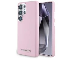Dėklas Karl Lagerfeld Saffiano Full Wrapped Elongated Metal Logo MagSafe Samsung Galaxy S25 Ultra dėkals telefonui rožinės spalvos
