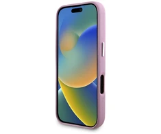 Karl Lagerfeld Saffiano Full Wrapped Elongated Metal Logo MagSafe Apple iPhone 16 dėklas telefonui rožinės spalvos