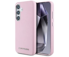 Dėklas Karl Lagerfeld Saffiano Full Wrapped Elongated Metal Logo MagSafe Samsung Galaxy S25 dėkals telefonui rožinės spalvos