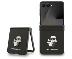 Karl Lagerfeld Saffiano Karl&Choupette Pin dėklas skirtas Samsung Galaxy Z Flip7 Juodas