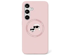 Dėklas Karl Lagerfeld Silicone Double Heads And Circle MagSafe Samsung Galaxy S25+ rožinės spalvos