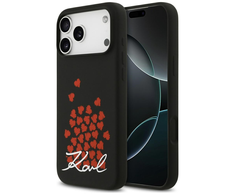 Karl Lagerfeld Silicone Heart Sign Logo MagSafe dėklas skirtas Apple iPhone 17 Pro Max juodos spalvos