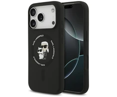 Dėklas Karl Lagerfeld Silicone Karl&Choupette Ring MagSafe skirtas Apple iPhone 17 Pro Max juodos spalvos