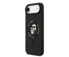 Karl Lagerfeld Liquid Silicone Karl and Choupette MagSafe dėklas skirtas iPhone Air juodos spalvos