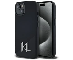 Karl Lagerfeld dėklas skirtas Apple iPhone 15 compatible with MagSafe KLHMP15SSCMKMPCK (Silicone Initial Metal Logo) juodos spalvos