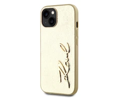 Karl Lagerfeld Wrinkled PU Signature Logo dėklas telefonui Apple iPhone 15 aukso spalvos
