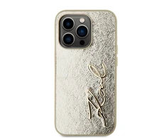 Karl Lagerfeld Wrinkled PU Signature Logo dėklas telefonui Apple iPhone 15 Pro Max aukso spalvos