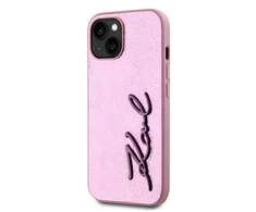 Karl Lagerfeld Wrinkled PU Signature Logo dėklas telefonui Apple iPhone 15 rožinės spalvos