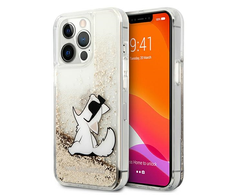 Karl Lagerfeld dėklas, skirtas iPhone 13 Pro Max 6,7 KLHCP13XGCFD auksinis Liquid Glitter Choupette Fun