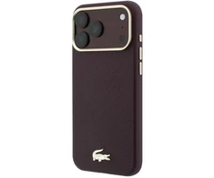 Lacoste PU odos Champs Elysees auksinio logotipo MagSafe dėklas, skirtas iPhone 18 Pro Max, bordo spalvos