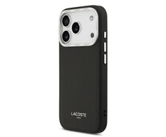 Lacoste PU Leather Champs Elysees MagSafe dėklas skirtas Apple iPhone 17 Pro juodos spalvos