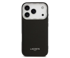 Lacoste PU Leather Champs Elysees MagSafe dėklas skirtas Apple iPhone 17 Pro juodos spalvos