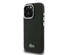 Lacoste PVC Iconic Petit Pique Metal Logo MagSafe dėklas skirtas Apple iPhone 16 Pro Max juodos spalvos