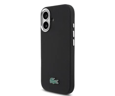 Lacoste PVC Iconic Petit Pique Metal Logo MagSafe dėklas skirtas Apple iPhone 16 juodos spalvos