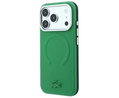 Lacoste PVC Petit Pique pusiau uždengiamas reljefinis MagSafe dėklas, skirtas iPhone 18 Pro, Estragon spalvos