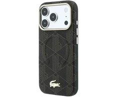 Lacoste PVC pusiau uždengiantis reljefinis MagSafe dėklas, skirtas iPhone 18 Pro Max, rudas