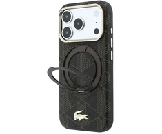 Lacoste PVC pusiau uždengiantis „MagSafe“ dėklas su žiediniu stovu, skirtas iPhone 18 Pro, šviesiai auksinės spalvos