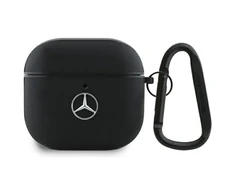 Mercedes Benz MEA4CSLBK AirPods 4 ausinių dėklas juodos spalvos Leather Metal Logo