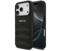 Mercedes Dėklas AMG Leather Debossed Lines Logo skirtas Apple iPhone 17 Pro juodos spalvos