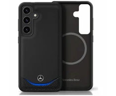 Mercedes Leather Contrasted Mėlyna Horizontal Curve MagSafe Samsung Galaxy S25 dėklas telefonui juodos spalvos