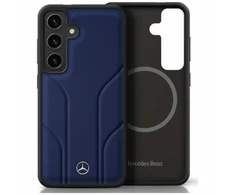 Mercedes Leather Debossed Lines MagSafe Samsung Galaxy S25 dėklas telefonui mėlynos spalvos
