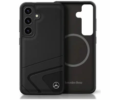 Mercedes Leather Horizontal Debossed Curves MagSafe Samsung Galaxy S25 dėklas telefonui juodos spalvos
