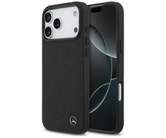 Original dėklas MERCEDES Leather Large Laurel Leave MagSafe skirtas Apple iPhone 17 Pro Max juodos spalvos