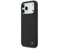 Original dėklas MERCEDES Leather Large Laurel Leave MagSafe skirtas Apple iPhone 17 Pro Max juodos spalvos