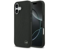 Original dėklas MERCEDES Leather Large Laurel Leave MagSafe skirtas Apple iPhone 17 juodos spalvos