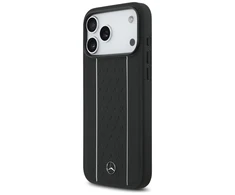 Mercedes Leather Star Pattern Stripes MagSafe dėklas skirtas Apple iPhone 17 Pro Max juodos spalvos