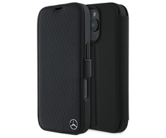 Mercedes MEBKP16L23RBGVK Apple iPhone 16 Pro 6.3" dėklas telefonui juodos spalvos Leather Wood Imitation