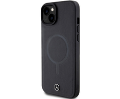 Mercedes Benz Apple iPhone 15 Mercedes dėklas Smooth odinis MagSafe (MEHMP15S23RCMK) juodos spalvos