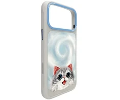 NIMMY dėklas BIG EYED LYING Sidabrinis SHADED CAT suderinamas su MagSafe, skirtas IPHONE 18 Pro Max/17 Pro Max, pilkas