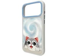 NIMMY dėklas BIG EYED LYING Sidabrinis SHADED CAT, suderinamas su MagSafe, skirtas IPHONE 18 Pro/17 Pro, juodas