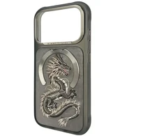 NIMMY dėklas MAGNETIC FANTASY ANIMAL DRAGON, suderinamas su MagSafe, skirtas IPHONE 18 Pro/17 Pro, pilkas