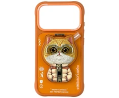 „Nimmy Cool&amp;Cute 2.0“ katės formos dėklas, skirtas „iPhone 17 Pro Max“, su magnetiniu laikikliu – oranžinis