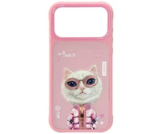 „Nimmy Cool&amp;Cute 2.0“ dėklas su katės atvaizdu, skirtas „iPhone 17 Pro“ - Rožinė