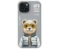 Nimmy Apple iPhone 15 6.1" dėklas telefonui pilkos spalvos Cool&amp;Cute 2.0 Bear