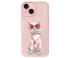 Nimmy dėklas Apple iPhone 15 6.1" rožinės spalvos Glasses Cool Cat