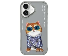 Nimmy Apple iPhone 16 6.1" dėklas telefonui pilkos spalvos Glasses Cool Cat