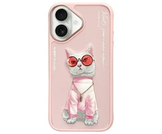 Nimmy Apple iPhone 16 6.1" dėklas telefonui rožinės spalvos Glasses Cool Cat