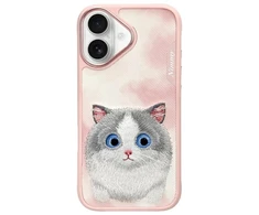 Nimmy Apple iPhone 16 6.1 dėklas telefonui rožinės spalvos Big Eyed Pet 2.0 Cat