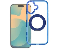 Oem dėklas iPhone 15 su apskritu rėmeliu ir stovu, suderinamas su MagSafe, tamsiai mėlynas