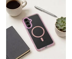 Oem Dėklas Xiaomi Redmi 17C 5G Frame Clear Hybrid Mag Cover, suderinamas su MagSafe, pudros rožinės spalvos