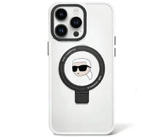 Apple iPhone 15 Pro Max Karl Lagerfeld dėklas Ring Stand Karl Head MagSafe (KLHMP15XHMRSKHH) baltos spalvos