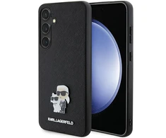 Samsung Galaxy S24 Plus Karl Lagerfeld dėklas Saffiano Karl & Choupette Metal Pin (KLHCS24MPSAKCMPK) juodos spalvos