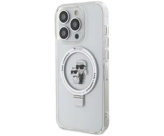 Apple iPhone 14 Pro Karl Lagerfeld dėklas Ring Stand Karl&amp;Choupettte MagSafe (KLHMP14LHMRSKCH) baltos spalvos
