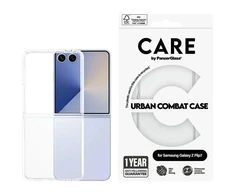 „Panzer Glass CARE by PanzerGlass“ kietas, geltonos spalvos dėklas, skirtas „Galaxy Flip7“, permatomas
