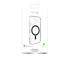 Puro Lite Mag TPU+PC dėklas suderinamas su MagSafe skirtas Apple iPhone 17 – skaidrus su juodos spalvos žiedu